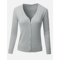 Ladies Cotton Fine Gauge V-Neck Cardigan Sweater